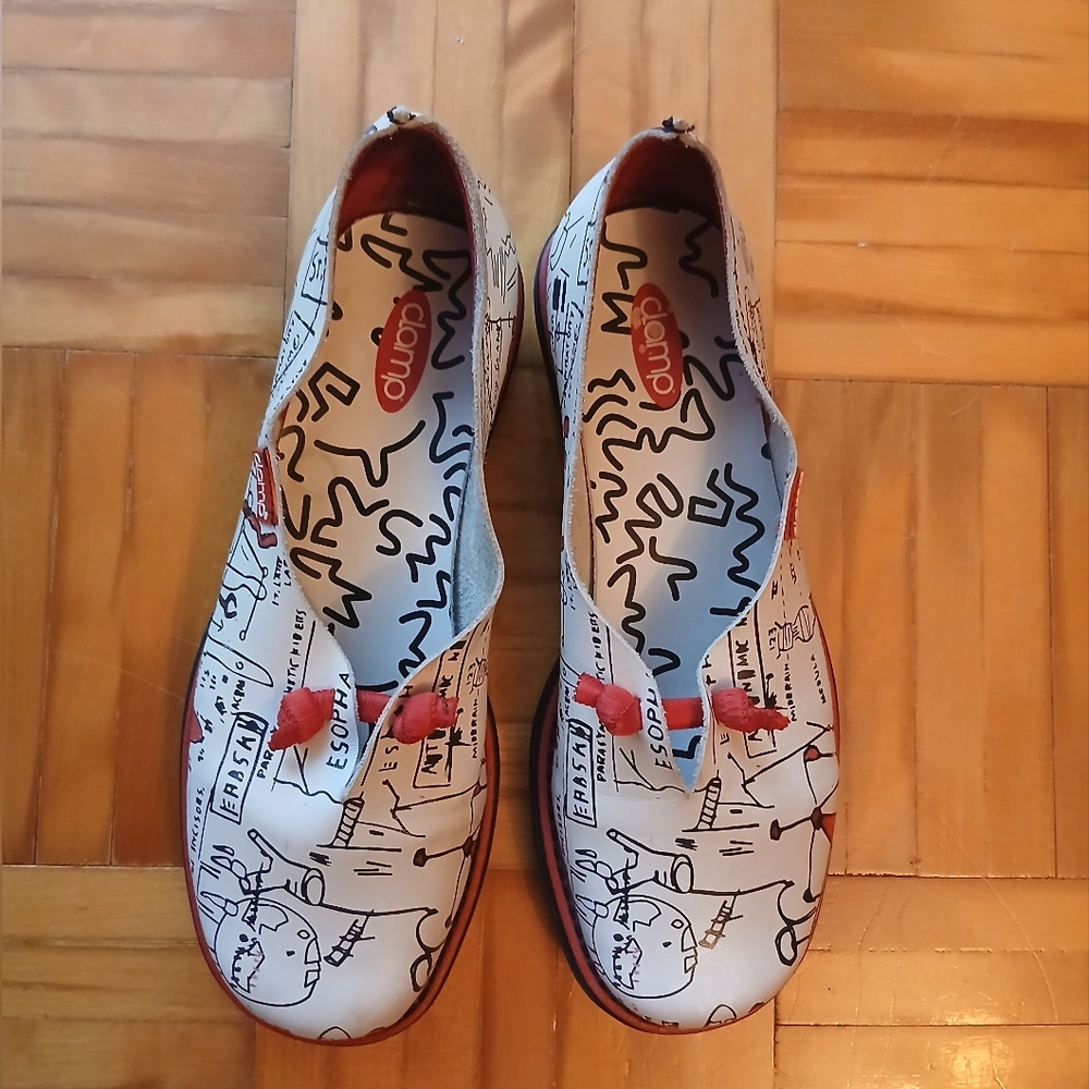 CLAMP White and Red Graphic Loafers.Size 7
